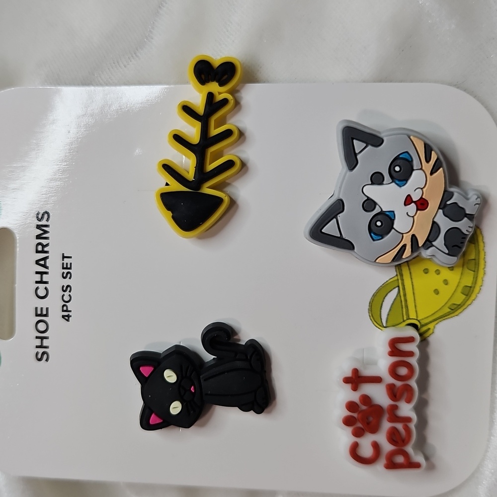 Women's Girl's Unisex Crocs Shoe Charms 4 Piece Set Cat Mom Cats Unique Gift